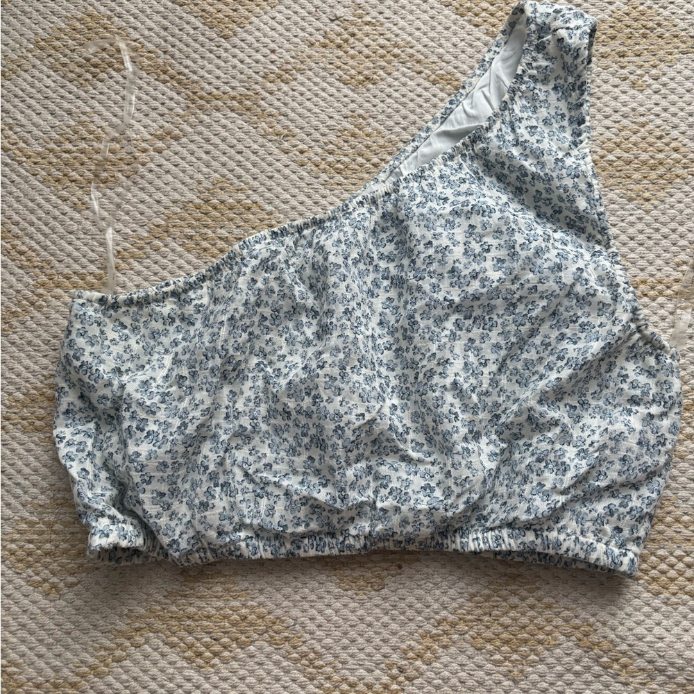 American Eagle Outfitters Gray Asymmetrical Ruched Crop Top